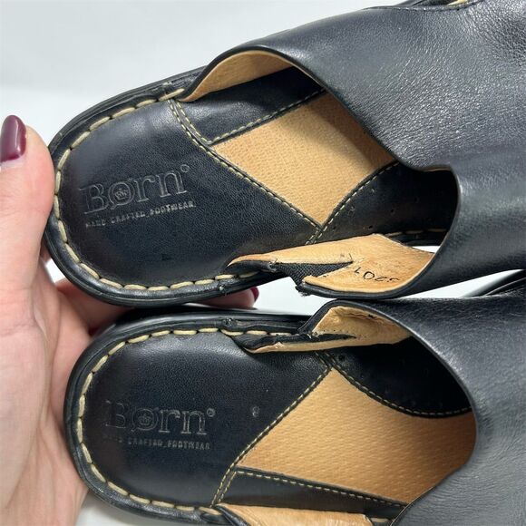 Born Women's Black Leather Wedge Slide Sandals Size 6 Open Toe Comfort Casual - Picture 11 of 14